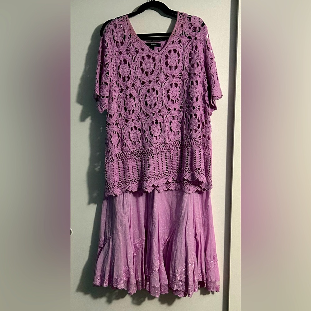 Pink Cotton Crochet Top and Skirt Set